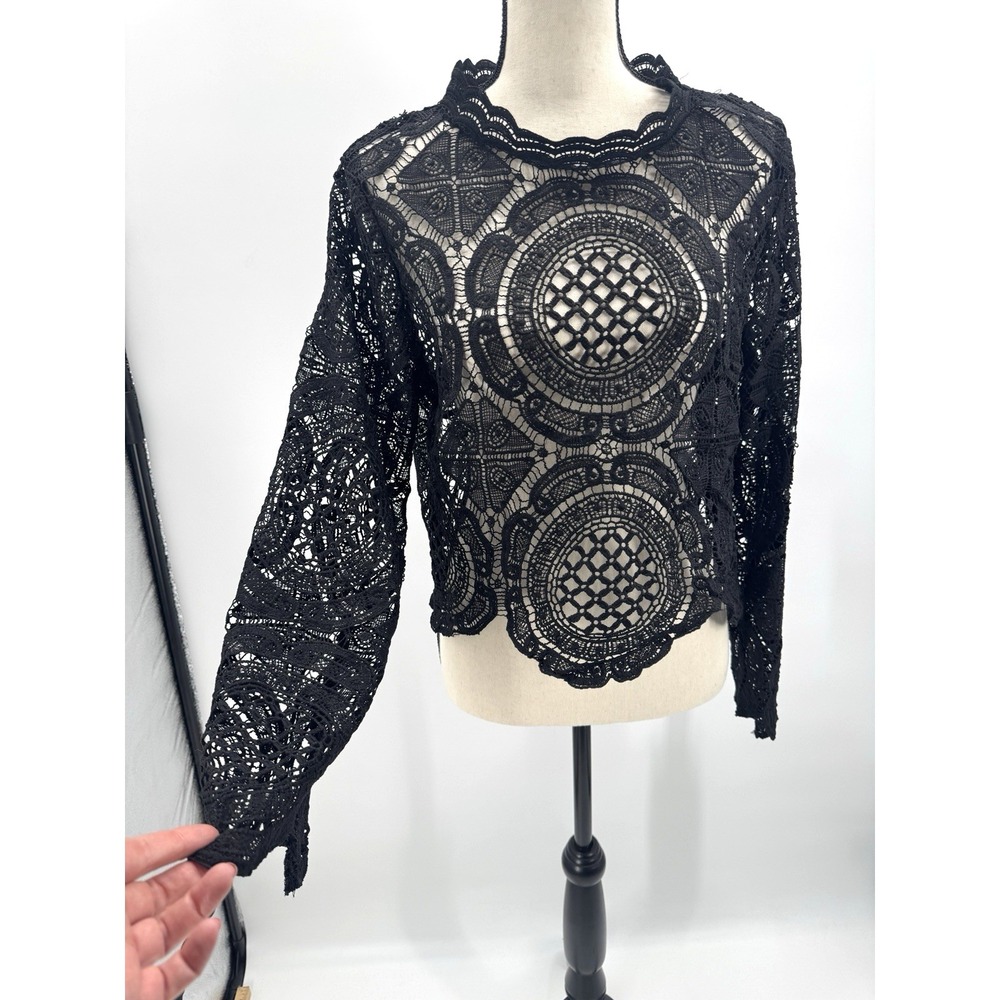 Whimsigoth Sonja All Over Lace Top Sheer Open Knit Crochet M/L Fairy Grunge Goth